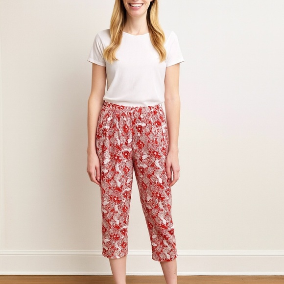 Josephine Chaus Pants - Josephine Chaus Red and White Floral Capris for Casual Wear